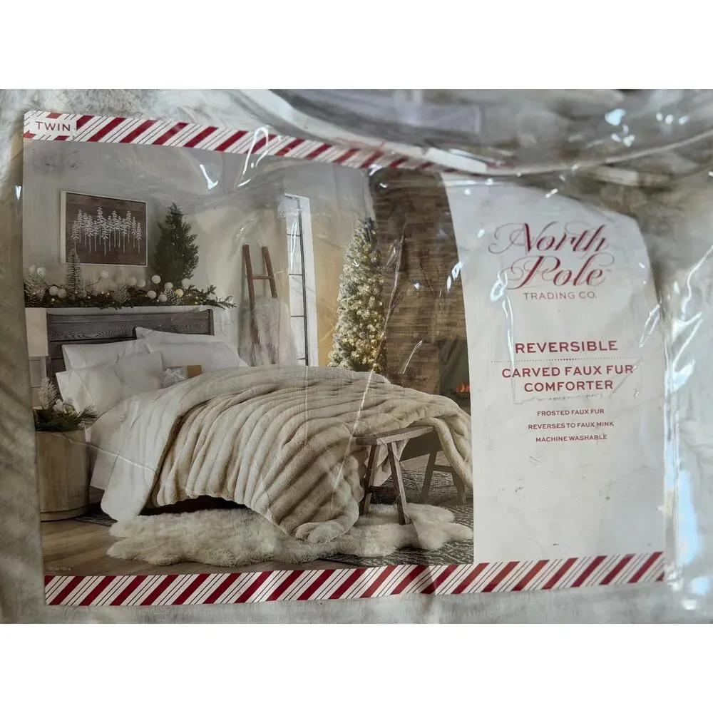North Pole Trading Co. Reversible Carved Faux Fur Comforter Twin Silver Gray